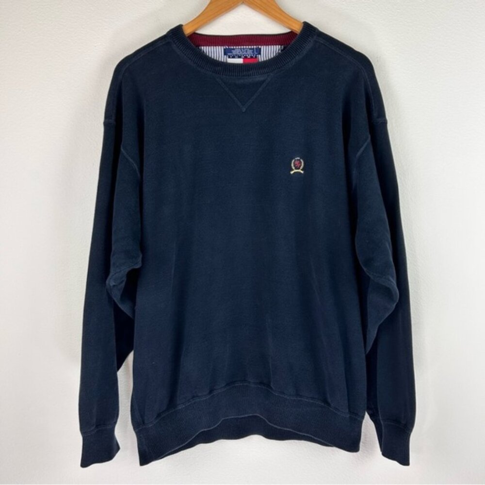 Tommy Hilfiger Preppy 90s Y2K Preppy Casual Navy Blue Crewneck Sweater Size L